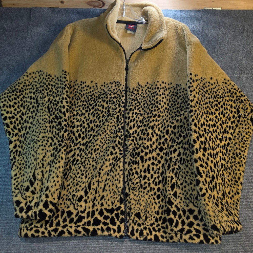Mazmania Fleece Jacket Womens Small Tan Leopard Print Vintage Full Zip Sherpa